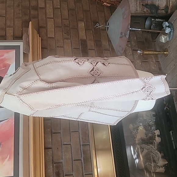 Suede crocheted panel cardigan or lightweight jacket tan beige cream - Picture 6 of 15